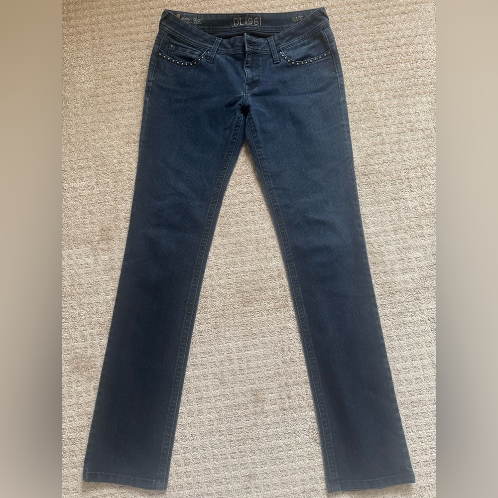 DL1961 Kate Slim Straight Jeans Dark Wash Stud Pocket Womens 30